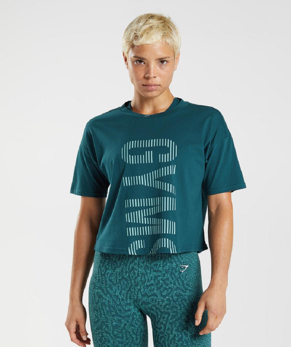 Gymshark 315 Midi Ženske T Shirts Tirkizne Plave | HR 3256YXF